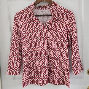 Talbots Red White Ruffle Collar Cotton Stretch Top Women Size M Red Fading Flaws